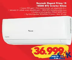 BAYMAK ELEGANT PRİME 18 A++ 18000 BTU INVERTER DUVAR TİPİ KLİMA BAYMAK ELEGANT PRİME 18 A++ 18000 BTU INVERTER DUVAR TİPİ KLİMA